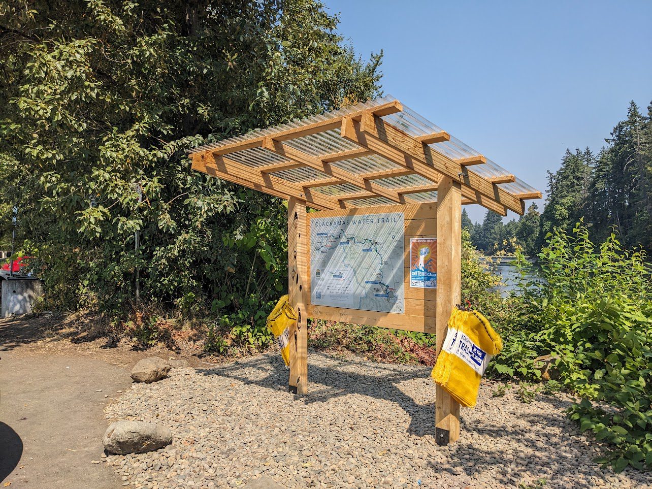 Clackamas Water Trail Map Sign_Riverside Park_with bags