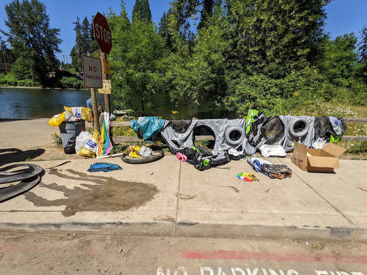 Popped tubes and floaties found between Barton and Carver Parks.