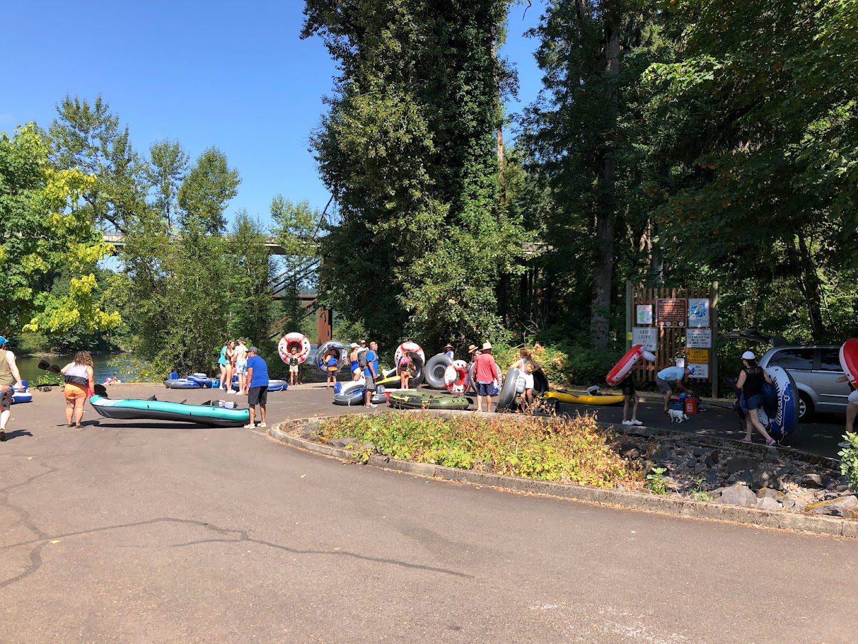 Busy day in Summer 2022 at the Barton Park ramp. Over 1,000 people can walk by the sign wall on a hot summer day.