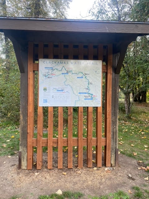 Clackamas Water Trail sign installed at a repurposed Carver Park kiosk.