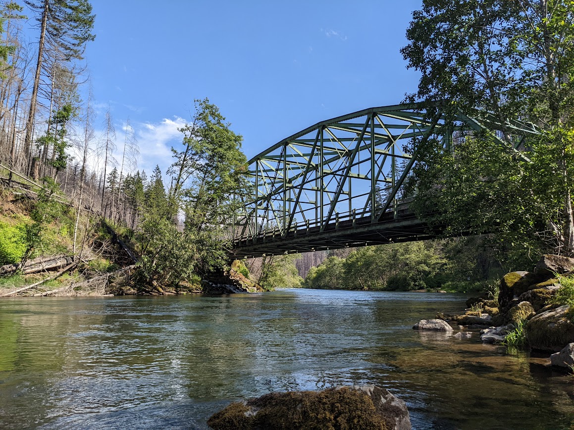 Clear waters of the Clackamas River as it flows under the Sandstone Bridge of OR Hwy 224