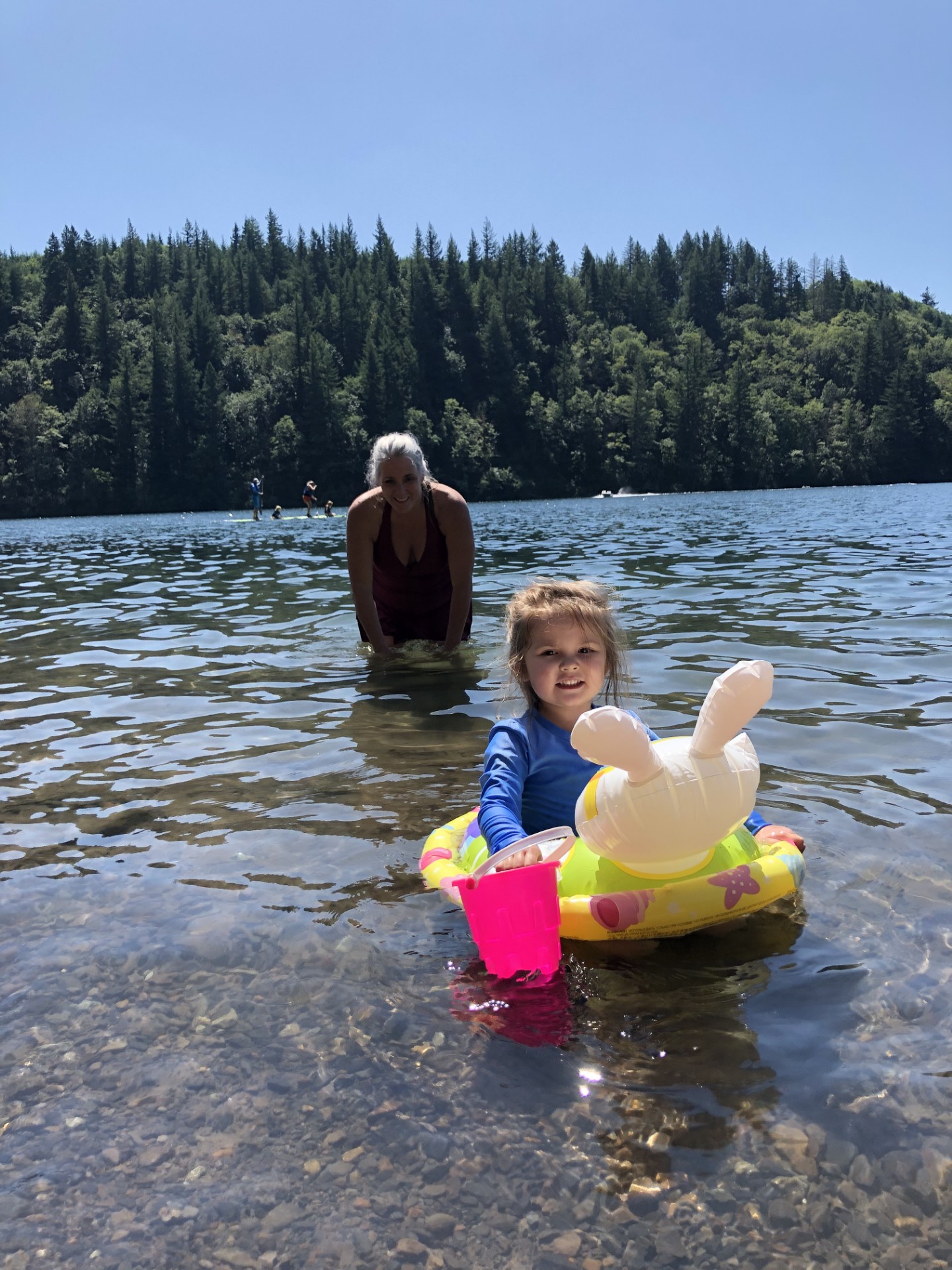 Image: hanging out in the North Fork Reservior, a glassy lake safe for families.